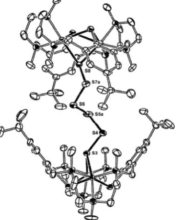 Fig. 5. Structure of the [{(L)Ni2}2(μ-S6)]2+ dication in crystals of 7·(BPh4)2·5MeCN. Thermal ellipsoids are drawn at the 30% probability level