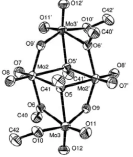 Fig. 9. Structure of the [Mo4O10(OCH3)6]2‾ anion in crystals of 11·6CH3OH. Thermal ellipsoids are drawn at the 50% probability level