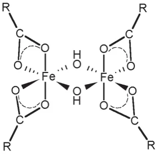 Fig. 2. Schematic representation of solid Fe(III) complexes with IAA, IPA and IBA.