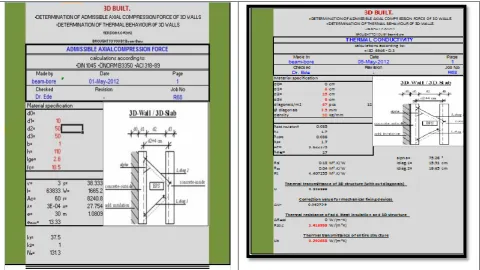 Figure  1: Excel sheets used in estimating the admissible axial compressive force and thermal behavior values of  Expanded Polystyrene