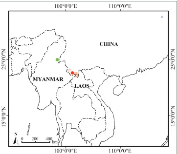 Figure 4. Distribution map of Premna bhamoensis (green circle showing the type locality and red circle for the cultivated cite) and P