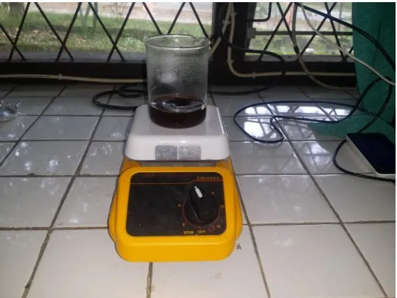 Gambar 5. Hasil pencampuran sampel bubuk kopi 1 gram dengan akuades 50 ml dengan suhu 90 – 98oC  