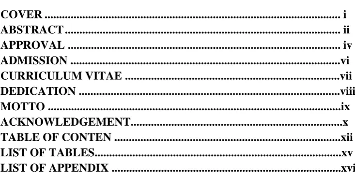TABLE OF CONTEN ..............................................................................xii LIST OF TABLES.....................................................................................xv LIST OF APPENDIX ...............................................................................xvi 
