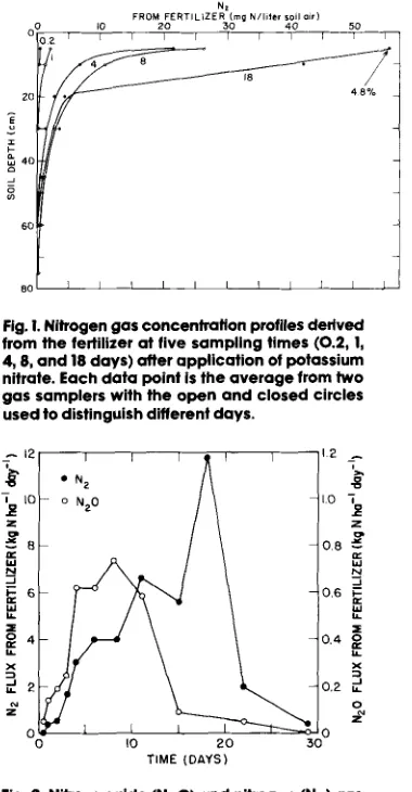 Fig. 1. from the fertilizer at five sampling times (0.2, Nitrogen gas concentration profiles derived I, 