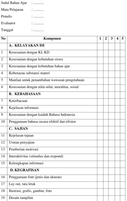 Tabel 4 Instrumen Evaluasi Bahan Ajar 