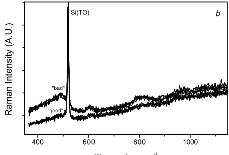 Figure 6.  Comparison of Raman spectra collected from the same positions in a FIB box for “bad” and scale of Y axis is increased in Fig