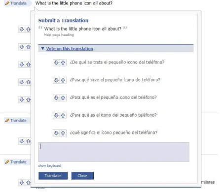 Figure 1: Facebook translation interface 