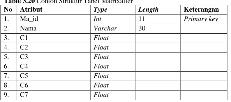 Table 3.20 Contoh Struktur Tabel Matrixafter No Atribut Type 