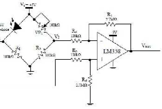Fig. 1. Wheatstone bridge and difference amplifier circuit.
