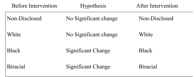 Table 1  Hypothesis 3 and 4 Outlined across Dimensions by Race before and after Intervention 