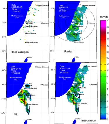 Figure 4. Example of the rain ﬁeld reconstruction for the 18 January 2010 rain event (event 1) at 17:00 IDT (Israel Daylight Time)