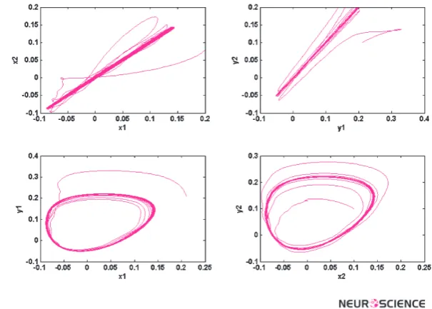 Figure 2.  Phase portraits of the neural system under complete synchronization with α=β=0.85