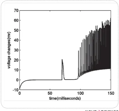 Figure 3. voltage changes over time. A great increase in am-plitude is seen at time of applying depolarization.
