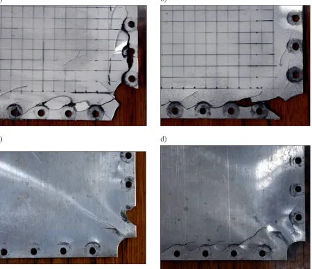 Fig. 9. Fatigue openings formed as result of cyclic loading: a) for the poly-carbonate element, b) for the duralumin element