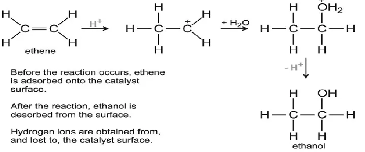 Figure 2:  A mechanism for the hydration of ethene to ethanol. 