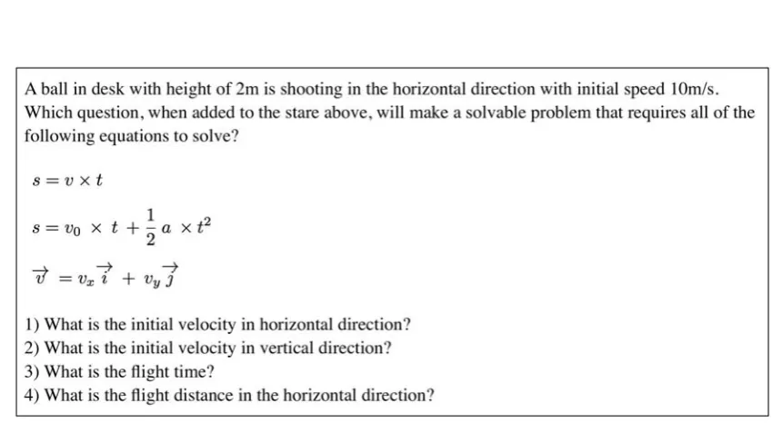 Figure 13. Projectile problem in problem posing mode 