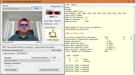 Fig. 5. Screen capture of user interface of developed software for detecting driver sleepiness