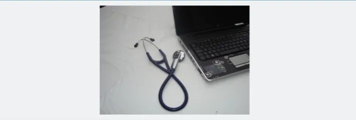 Figure 5: A newer 3M Littmann electronic stethoscope Model E-3200 with bluetooth technology that enables wireless transfer to computer for graphic or audio reproduction, analysis, deposition and forwarding.