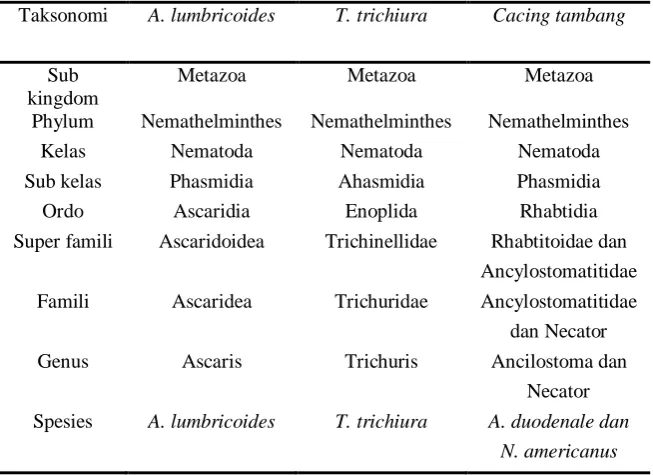 Tabel 1. Taksonomi Soil Transmitted Helminth (STH) 