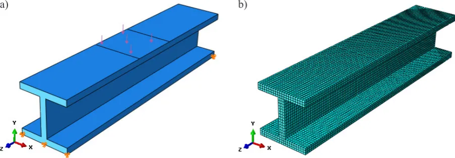Fig. 3. Preparation of numerical analysis of a model: a) boundary conditions, b) finite element mesh