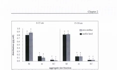 Figure 3: Weight distribution among aggregate size classes, at two soil depths, for the arable land 