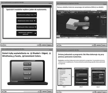 Fig. 2. Training screens containing visualisations from the course of technical mechanics with strength of materials [7]