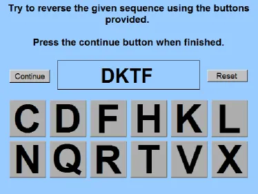 Figure 4: Screenshot of the test interface for the visual memory test with letters component of the application