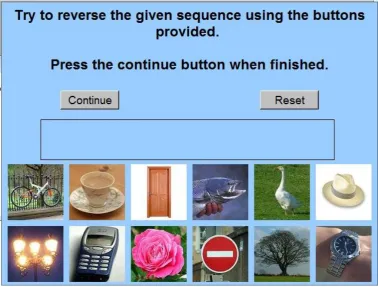 Figure 5: Screenshot of the test interface for the visual memory test with images component of the application