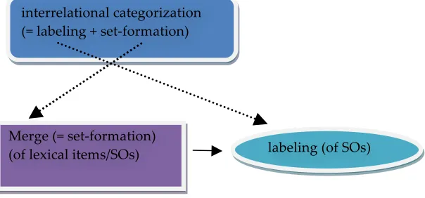 Figure 2: Merge & Labeling as Descent with Modification of Interrelational Categorization 