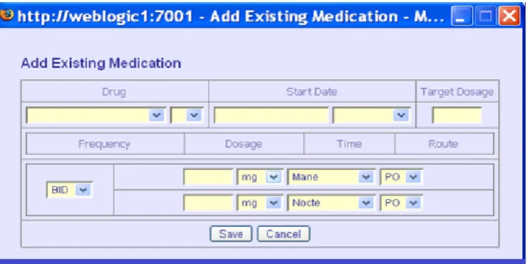 Figure 4-5 Screenshot from a pop-up box of an AED module to add existing medication 