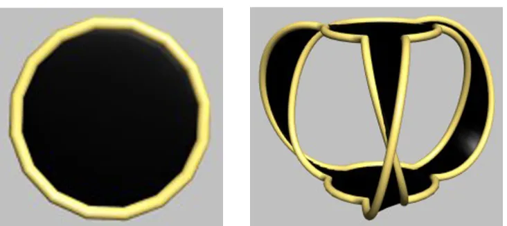 Figure 2:  The unknot (left) and the trefoil knot (right) as boundaries of a Seifert surface