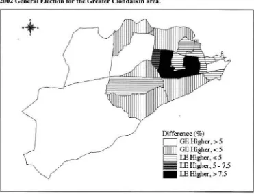 Figure 9. 2002 General Election for Turnout differences, by electoral division, between 2004 local elections and the Greater Clcmdalkin area • 