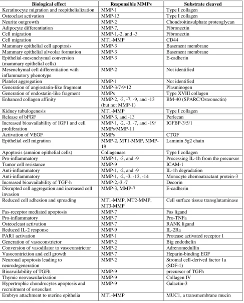 Table 2: Biological activities mediated by MMP cleavage 5 