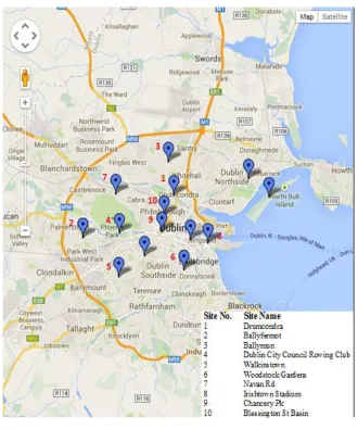 Figure 1.  Locations of noise monitors in Dublin 