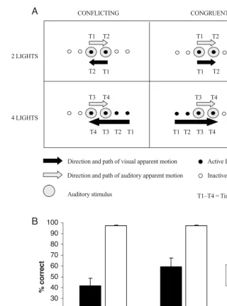 Figure 2. (A) An example of four of the trial types presented in Experiment 1A, resulting