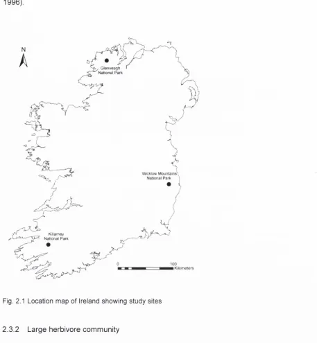 Fig. 2.1 Location map of Ireland showing study sites 