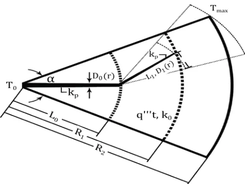 Fig. 3  A sector of the disc with branching variable cross section configuration of highly conductive material