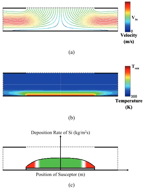 Fig. 6 Typical results of the vertical CVD simulation: (a) 