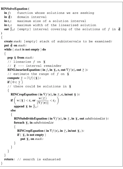 Figure 5.1: The Remainder Interval Newton algorithm for solving a single nonlinear equation.