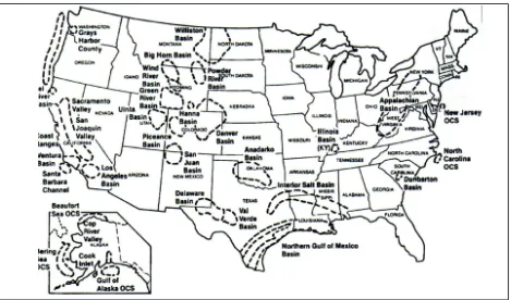 Figure 3.  Geopressured Basins in the United StatesSource: Lunis 1990
