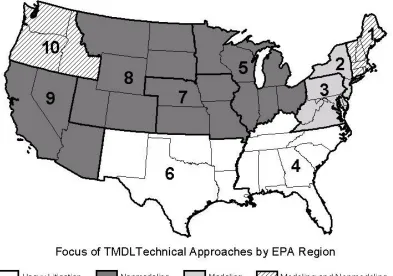 Figure 1. Map of USEPA regions categorized by the focus of technical approaches in TMDL development