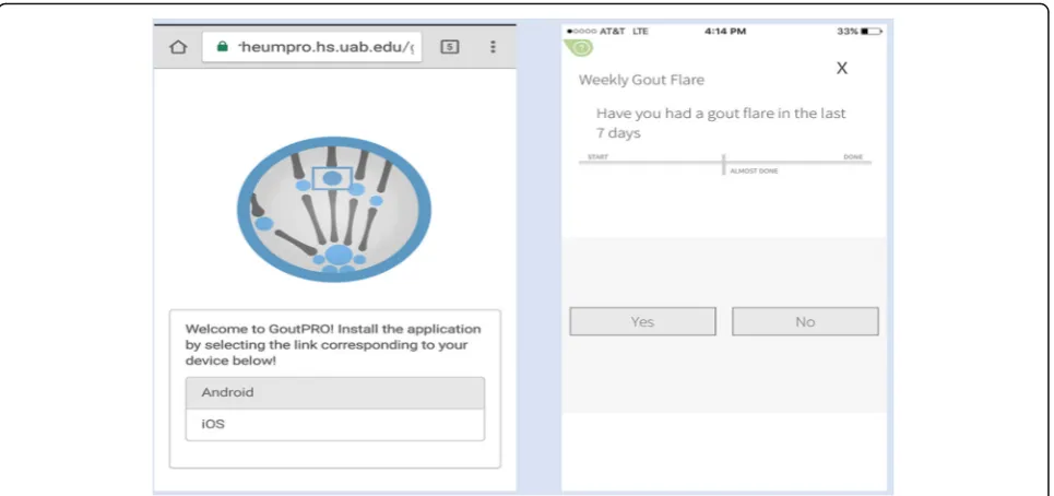 Fig. 1 Screenshots of the StudyBuddy (GoutPRO) application