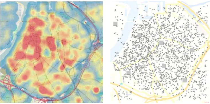 Fig. 1 Generation of customerlocations and DPs (right) on thebasis of actual demand (left,Source: [40])