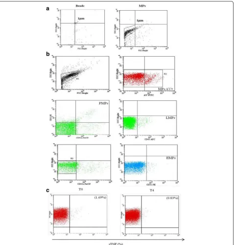 Fig. 2 Gating strategy for flow cytometric analysis.for the surface expression of TNFanalysis of specific binding of antibodies to MPs derived from platelets, leukocytes and endothelial cells and annexin-V (AV)