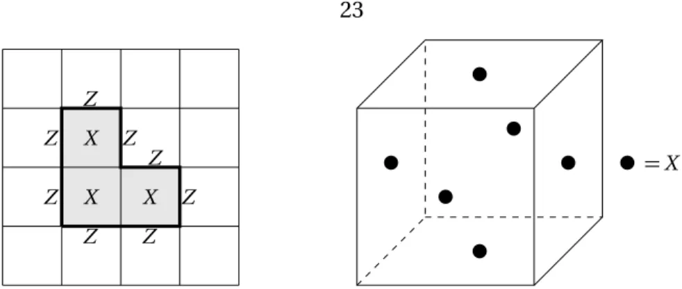 Figure 2.9 – Examples of correlation operators. On the left is a correlation operator in 2D with X acting on the faces and Z on the boundary