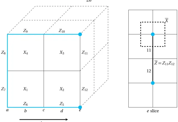 Figure 2.11 – Initializing a logical qubit in the Z eigenbasis on L p . The a , c , e slices belong to