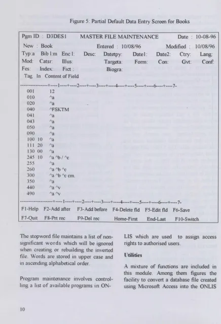 Figure 5: Partial Default Data Entry Screen for Books