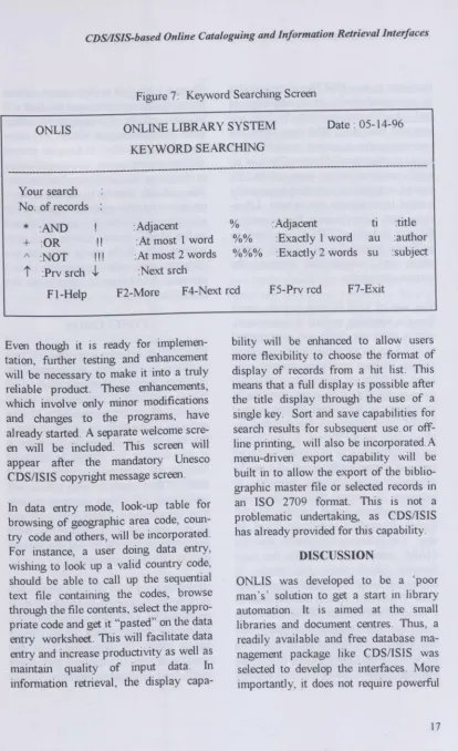 Figure 7: Keyword Searching Screen
