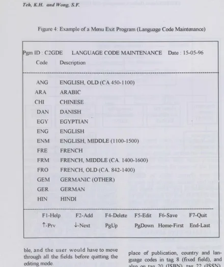 Figure 4: Example of a Menu Exit Program (Language Code Maintenance)