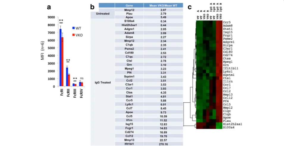 Fig. 6 Altered gene expression by BMDMs from V-KO mice induced by Fc receptor engagement